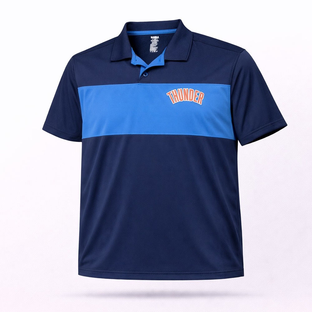 NBA OKC THUNDER Mens Polo Shirt Short Sleeve Oklahoma City Navy Blues Sz L​​